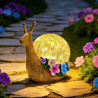 Solar Snail Garden Decorations Outdoor Lights Yard Decor,Resin Fariy Statues Cracked Glass lamp Outside for Backyard Patio Lawn Porch,Unique Gifts for Women Mom Grandma