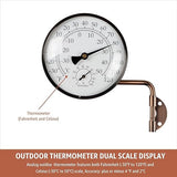 4-Inch Brass Analog Outdoor Thermometer & Humidity Gauge - Easy Install Battery-Free Wall Mount, Window Readable for Patio Garden Garage