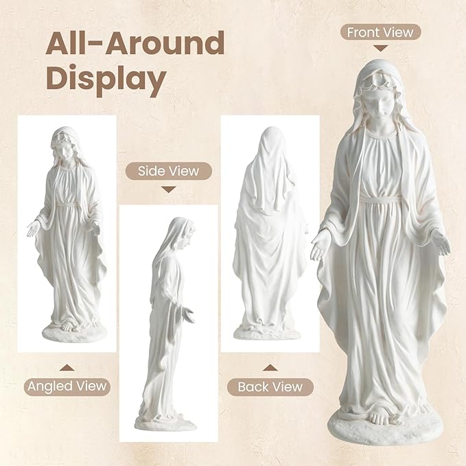 Giantex Virgin Mary Garden Statue 29.5", Blessed Mother Outdoor Religious Statue with Serpent, Weather-Resistant MgO Catholic Yard Decor for Lawn, Patio, Prayer Garden & Memorial, Distressed Ivory