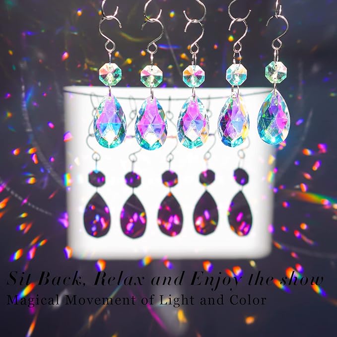 20Pcs Chandelier Crystals Suncatcher,38mm Colorful Teardrop Crystal Chandelier Pendants Parts Beads,Hanging Crystals for Chandeliers