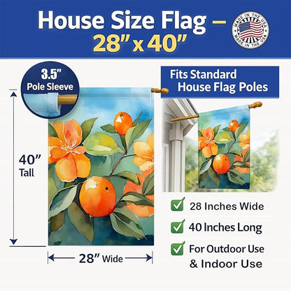 Caroline's Treasures Florida Orange Blossom in Watercolor House Flag Large Porch Sleeve Pole Decorative Outside Yard Banner Artwork Wall Hanging, Polyester, House Size, Multicolor