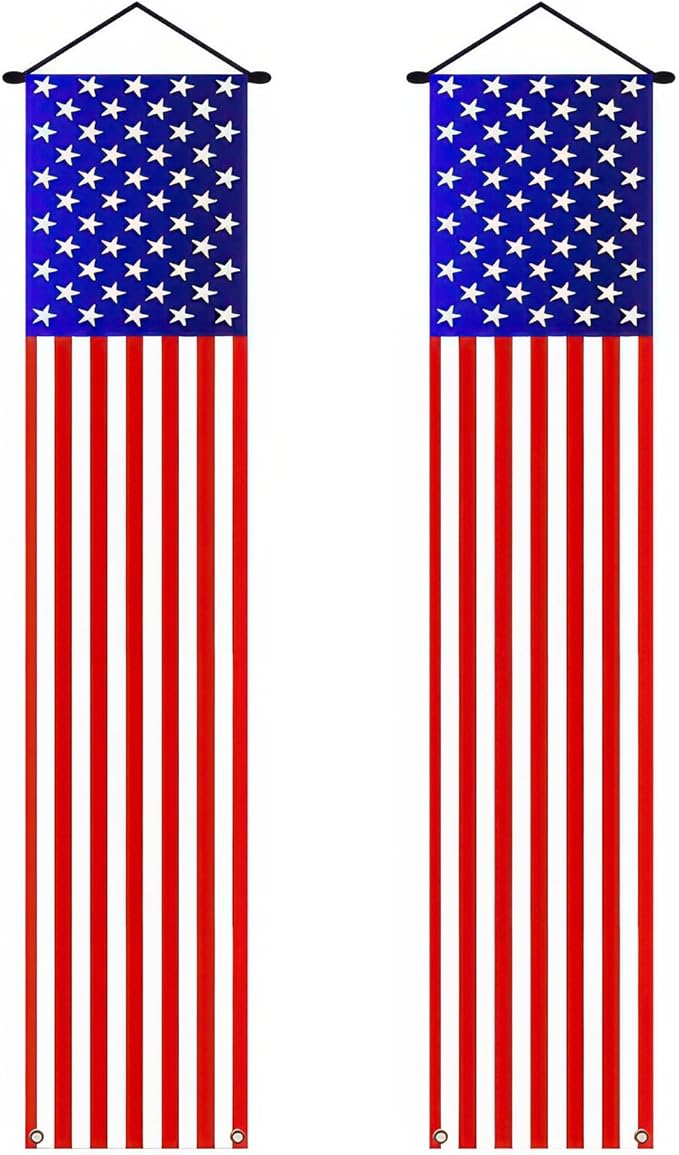 BlissYard 2Pcs Patriotic Decor Door Banner USA Independence American Flag Banners Hanging Porch Signs for Memorial Day Veterans Day Labor Days 4th of July Decorations for Yard Indoor Outdoor Supplies