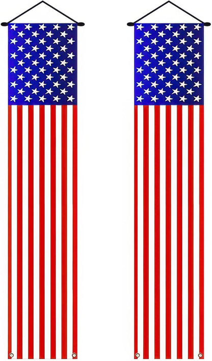 BlissYard 2Pcs Patriotic Decor Door Banner USA Independence American Flag Banners Hanging Porch Signs for Memorial Day Veterans Day Labor Days 4th of July Decorations for Yard Indoor Outdoor Supplies