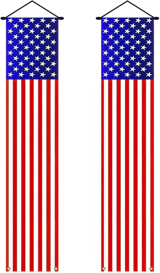 BlissYard 2Pcs Patriotic Decor Door Banner USA Independence American Flag Banners Hanging Porch Signs for Memorial Day Veterans Day Labor Days 4th of July Decorations for Yard Indoor Outdoor Supplies