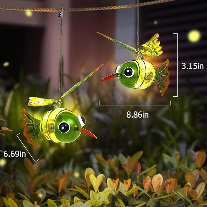 Solar Hanging Hummingbird Lights LED Outdoor Waterproof Powered Garden Decor Light Unique Decorations for Sister Birthday Gardening Gifts for Mom Women Yard Path Backyard Front Porch Balcony