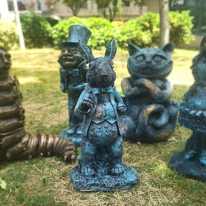 5PCS Alice in Wonderland Garden Decor Statue Set - Wonderland-Like Garden Decoration Fairy with Hand Cast Stone Resin for Indoor Outdoor Garden Patio Lawn Yard