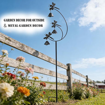 Gardens Metal Dragonfly with Bells for Outside Yard Art，Decorative Garden Stakes
