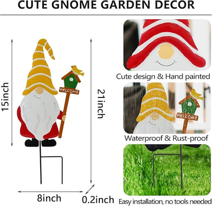 Gnomes Decorations for Yard,Metal Gnomes Decorative Garden Stakes，Garden Ornaments for Outside Yard Lawn,Outdoor Porch Patio (Mix)