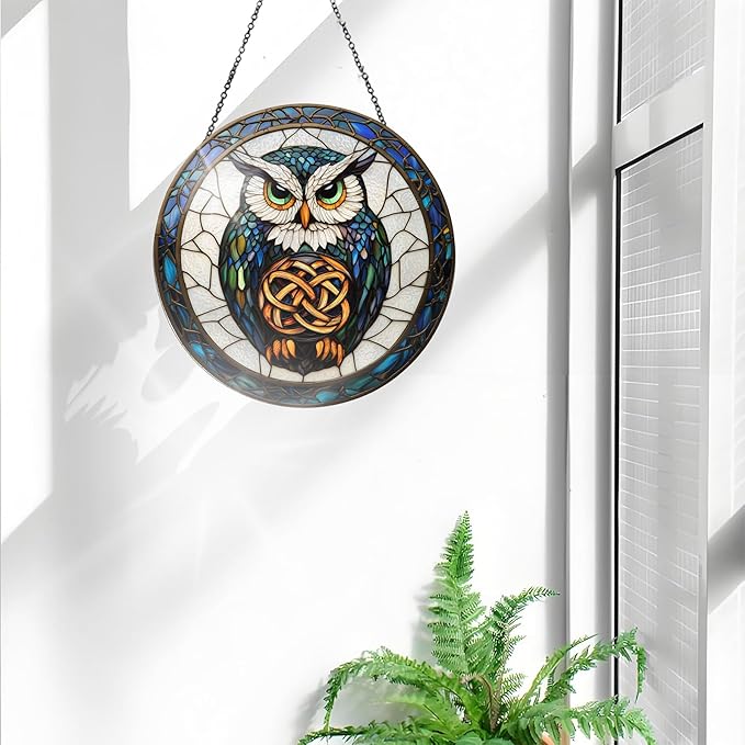 Bimkole Animal Stained Glass Suncatcher Window Hanging - Eagle Indoor Window or Doorway Decoration - Handmade Sun Catcher Decor for Garden Home Christmas & Birthday Gifts 7.87x7.87 inch