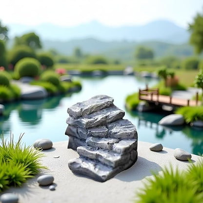 Curved Stone Steps Miniature Fairy Garden Accessories, Miniature Pond Lawn Garden Ornament Figurines, Mini Lighthouse Water Well Bridge Figurines, Micro Landscape Ornaments, Outdoor Statues