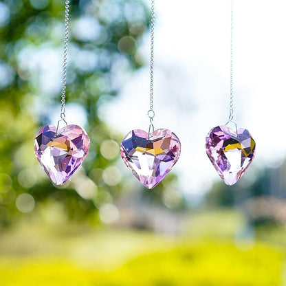 H&D HYALINE & DORA Pink Heart Crystals Suncatcher Hanging Heart Sun Catcher with Chain Pendant Ornament for Window Home Garden Christmas Tree Party Wedding Decor(3 Pack)