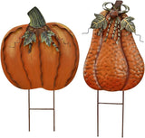 Morning View Pumpkin Garden Stakes Metal Yard Sign Fall Decor Outdoor Autumn Yard Stake Art Pumpkin Lawn Ornaments for Patio Porch Thanksgiving Halloween Harvest 17.5 Inches Tall Set of 2