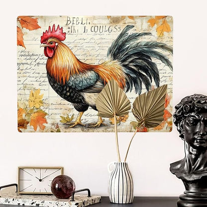 Retro Metal Signs Rooster and Manuscript,Rustic Tin sign Wall Art for Farmhouse & Vintage Decor for farm,Yard,cafe,Patio,home,Exquisite artistic plaque,Decorative posters,6X8 inch