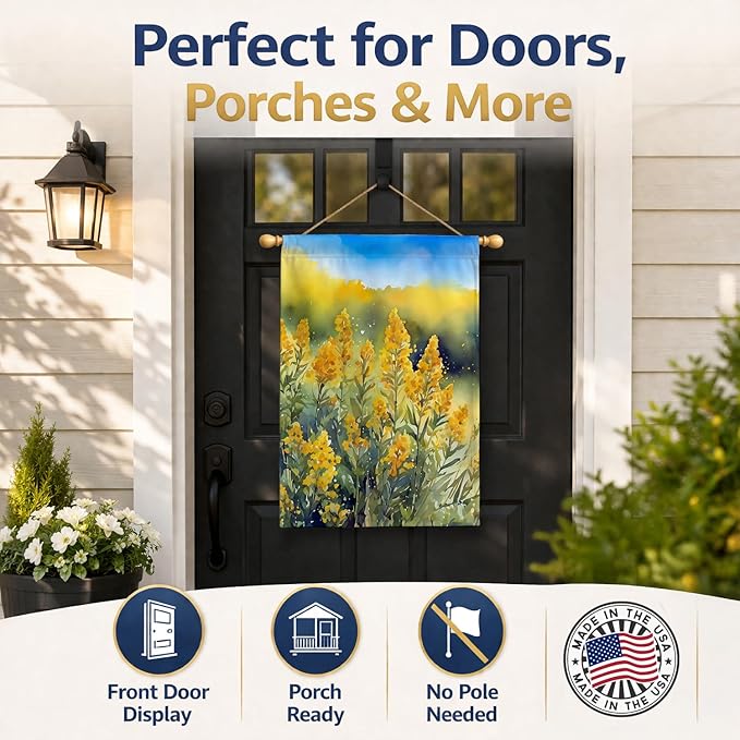 Caroline's Treasures Nebraska Goldenrod in Watercolor House Flag Large Porch Sleeve Pole Decorative Outside Yard Banner Artwork Wall Hanging, Polyester, House Size, Multicolor