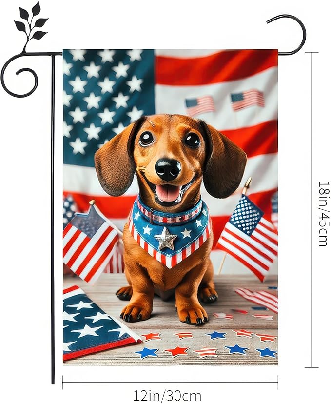 BlissYard Patriotic American Flag Dachshund Dog 4th Of July Garden Flag 12x18 Inch Double Sided Vertical Decoration Yard Small Flag Outside Holiday Seasonal Outdoor for Independence Day Memorial Day