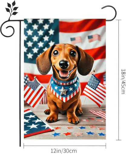 BlissYard Patriotic American Flag Dachshund Dog 4th Of July Garden Flag 12x18 Inch Double Sided Vertical Decoration Yard Small Flag Outside Holiday Seasonal Outdoor for Independence Day Memorial Day