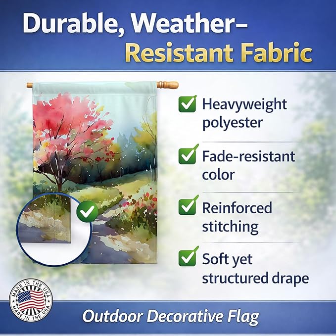 Caroline's Treasures North Carolina Dogwoods in Watercolor House Flag Large Porch Sleeve Pole Decorative Outside Yard Banner Artwork Wall Hanging, Polyester, House Size, Multicolor