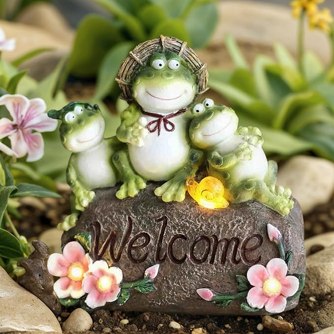 Funny Frog Statues for Garden - 7'' Mom & Babys Solar Frog Garden Decor Frog Garden Statue for Yard Patio Porch Lawn Birthday Mother's Day Housewarming Outdoor Decor Gifts for Women Mom.
