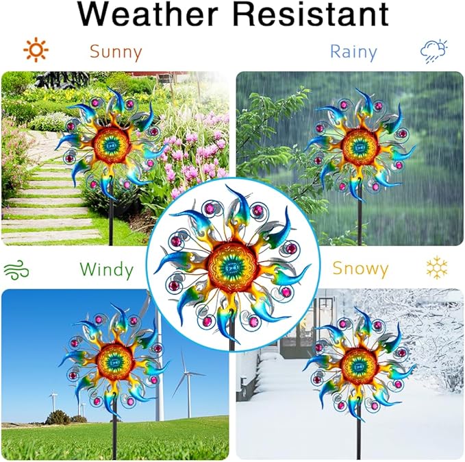 Wind Spinner Outdoor,Kinetic Metal Wind Spinner for Yard,Rustproof＆Waterproof Windmill,Wind Sculptures for Yard Decor 13 * 57 Inches