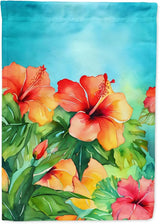 Caroline's Treasures Hawaii Hawaiian Hibiscus in Watercolor House Flag Large Porch Sleeve Pole Decorative Outside Yard Banner Artwork Wall Hanging, Polyester, House Size, Multicolor