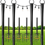 MuliVid 4 Pack String Light Poles for Outdoor,Metal Light Hanging Pole Outside with Fork,Light Stand for Patio, Pergola, Garden, Backyard, Yard, Camping Party (4 Pack)