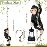 Rossesay Solar Light Outdoor Monkey Statues Black 7.48 Inch Resin Chimpanzee Baby Monkey Climbing on Vine with LED Lantern Waterproof Hanging Figurine with Hook for Yard Garden Wall