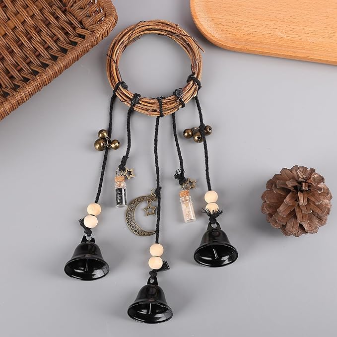 Witch Bells for Door Knob for Protection Hanging Bell Wind Chimes Handmade Decorative Bell for Boho Home Room Witchy Decor(Black)