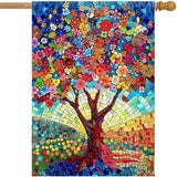 Stained Glass Tree of Life House Flag 28x40 Double Sided for Outside, Spring Summer Burlap Large Floral Garden Flags for Yard Outdoor Garden Decor
