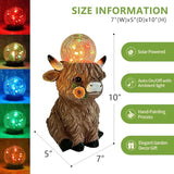 HONGLAND Solar Highland Cow Outdoor Garden Statues, Outside Decor with Color Changing Lights for Yard Lawn Ornaments Porch Patio Balcony Home Farmhouse, Birthday Gifts for Grandma Mom Women