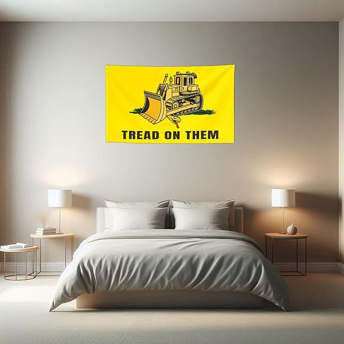 Tread On Them Bulldozer Funny Cool Flags Meme Flags Banner 3x5 FT Room Guys Girls College Dorm Bedroom Frat Man Cave Wall Hangings Yellow