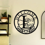 Metal Monogrammed Initial Welcome Sign, Metal Letter Wall Art Decor, Name Sign for Home Porch Front Door Outdoor (L)