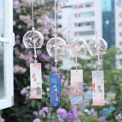 Falytemow Japanese Wind Chimes Set Romantic Flower Wind Bells Handmade Glass Japanese Style Pendant for Outdoor or Indoor Home Decors Pack of 4