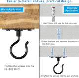 Dolibest Wall Mount Ceiling Hooks,Plant Hooks for Ceiling Metal Plant Bracket Iron Wall Mount Lanterns Hangers Hooks for Hanging Plants Lights, Outdoor Wire, Fairy Lights, Wind Chimes, Black(2PCS)