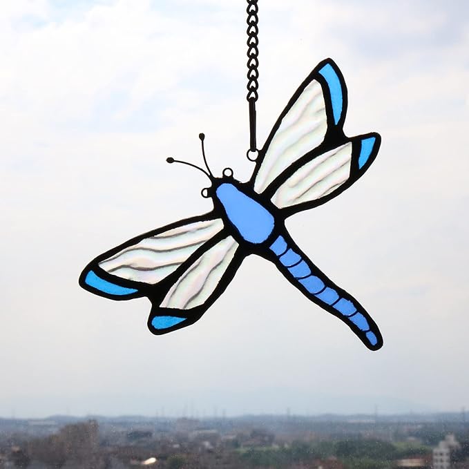 Dragonfly Stained Glass Window Hanging Suncatcher,Window Decoration Tiffany Glass Home Decor, Gift for Grandma,Mom 4.5×4 INCH
