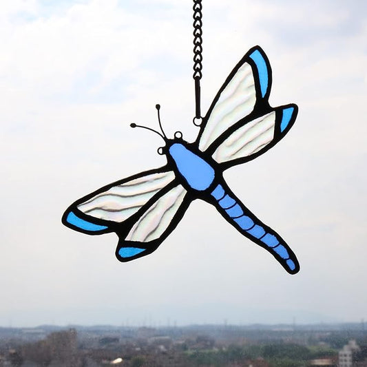 Dragonfly Stained Glass Window Hanging Suncatcher,Window Decoration Tiffany Glass Home Decor, Gift for Grandma,Mom 4.5×4 INCH