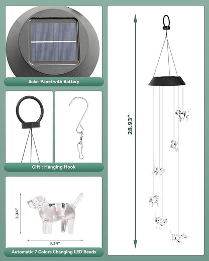DOUBLEZHE Solar Wind Chimes for Outside, Color Changing Dog Wind Chime Outdoor Clearance, Birthday Gifts for Mom Women Grandma Wife Girls, Unique Garden Decor Colorful Patio Yard Party Decoration