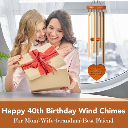 40th Birthday Gifts for Women, 25.5" Aluminum Wind Chimes for Outside with Heart Catcher, Unique Birthday Gifts for Mom, Grandma, Sister, Wife & Friend, Soothing Tone Wind Chime for Home Decor