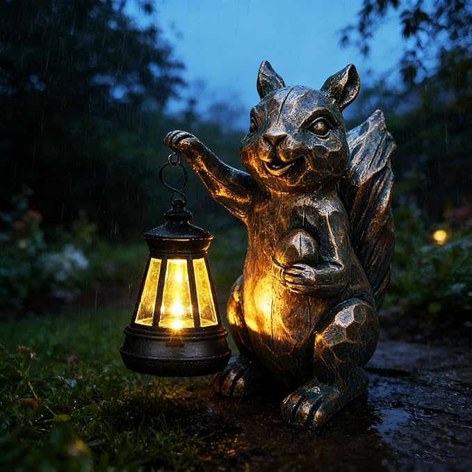 Garden Statues Squirrel Solar Figurine Decor Outdoor Waterproof Lights , Yard Decorations Outdoor, Garden Decor Unique Birthday Housewarming Gifts for Mom (Squirrel 2)
