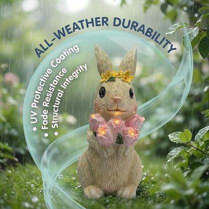 Solar Garden Statues Outdoor Decor,Rabbit Statue with Flowers and 5 LED Lights,Yard Decorations for Patio, Balcony, Backyard, Lawn Ornaments,Unique Birthday House Warming Gifts for Women, Mom, Grandma
