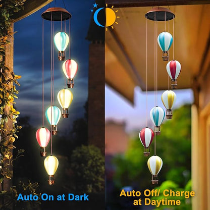 Solar Wind Chimes for Outside - Hot Air Balloon Solar Lights Outdoor Decor Gifts for Women Mom Grandma Birthday