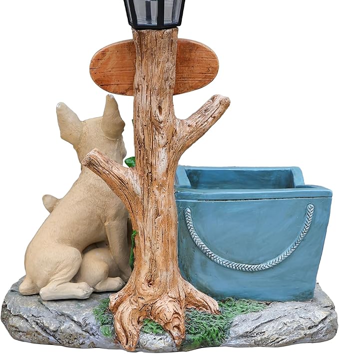 Solar Light Animal Outdoor Statue Planter with Welcome Sign, Resin Garden Sculpture Flower Pot for Patio Lawn Porch Yard Courtyard Decor, Weather-Resistant Decorative Figurine Accent (I)