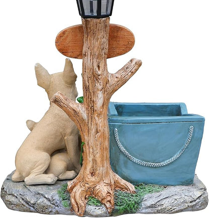 Solar Light Animal Outdoor Statue Planter with Welcome Sign, Resin Garden Sculpture Flower Pot for Patio Lawn Porch Yard Courtyard Decor, Weather-Resistant Decorative Figurine Accent (I)