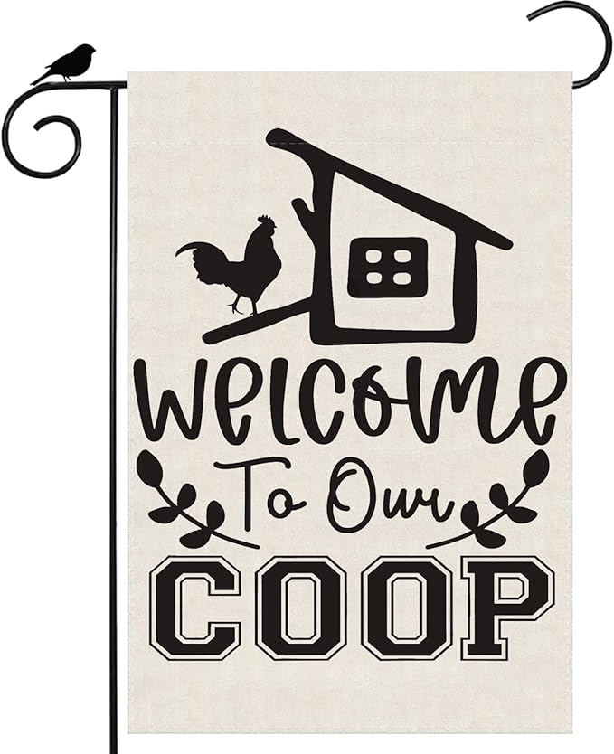 Black Chicken Welcome to Our Coop Garden Flag Farmhouse Yard Flag 12x18 Inch Double Sided Small Mini Yard Outdoor Outside Decoration