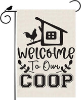 Black Chicken Welcome to Our Coop Garden Flag Farmhouse Yard Flag 12x18 Inch Double Sided Small Mini Yard Outdoor Outside Decoration