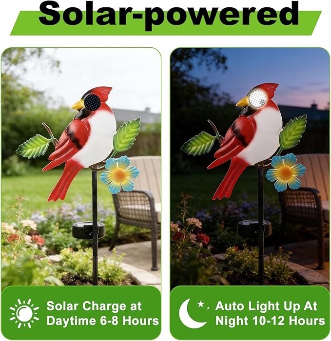 Rngmsi Garden Solar Lights Dynamic Eyes, Cardinal Bird Solar Garden Lights Stake Outdoor Decorations, LED Lighting Cardinal Decor Gifts for Patio Yard Pathway Lawn Ornaments