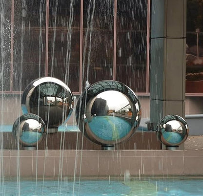 Nerien Gazing Ball, Stainless Steel Garden Mirror Globe, Polished Ornament Sphere, Hollow Floating Reflective Hemisphere, for Home Outdoor Pond Housewarming Swimming Pool Decoration, Silver, 8Pcs