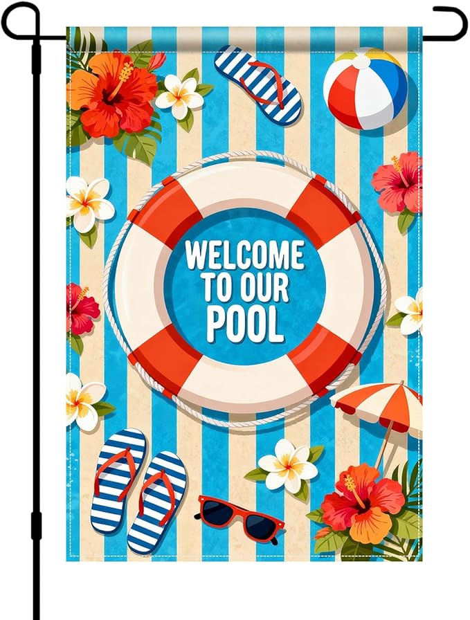 BlissYard Welcome To Our Pool Garden Flag 12x18 Double Sided Vertical Outdoor Summer Poolside Decor Beach Tropical Yard Lawn Patio Pool Party Banner