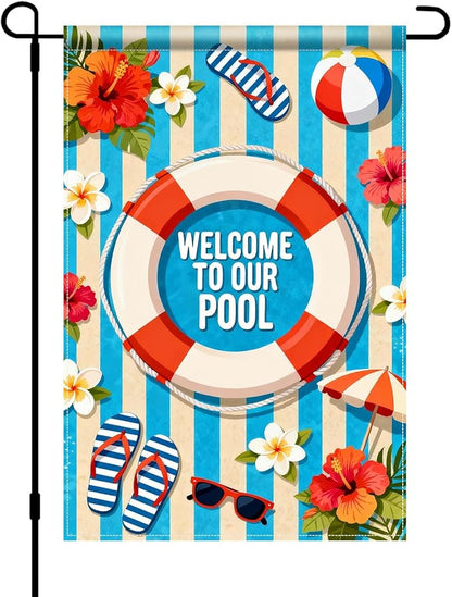 BlissYard Welcome To Our Pool Garden Flag 12x18 Double Sided Vertical Outdoor Summer Poolside Decor Beach Tropical Yard Lawn Patio Pool Party Banner