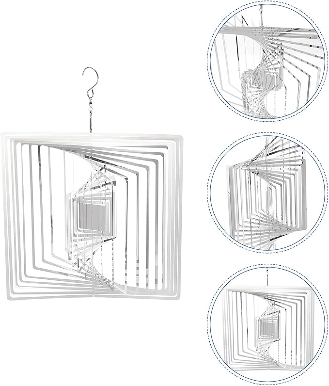 HARFINGTON Wind Spinner Square 9.84" x 13.39" Stainless Steel Reflectors Wind Chimes for Outdoor Devices Metal Decorations Keep Birds Away Yard Garden, Silver Tone