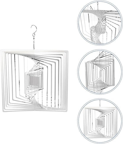 HARFINGTON Wind Spinner Square 9.84" x 13.39" Stainless Steel Reflectors Wind Chimes for Outdoor Devices Metal Decorations Keep Birds Away Yard Garden, Silver Tone